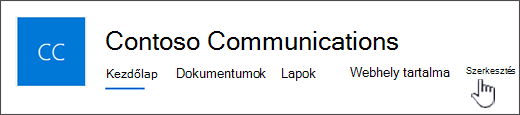 A kommunikációs webhely felső menüje