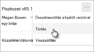 A Verzió törlése parancs