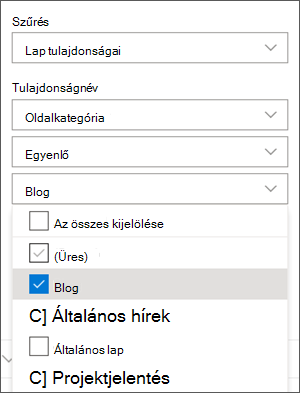 A szűrő Blogok értékre állítva a Hírek kijelzőpanelen
