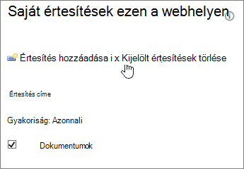 Az értesítéskezelő lap, melyen a „Kijelölt értesítések törlése” hivatkozás van kijelölve