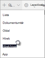Hírbejegyzés menüelem