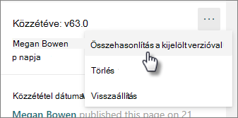 Összehasonlítás a kijelölt verzióval