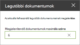 A Legutóbbi dokumentumok kijelző Tulajdonság ablaktáblája.