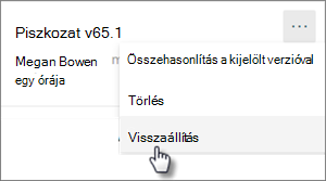 A Verzió visszaállítása parancs