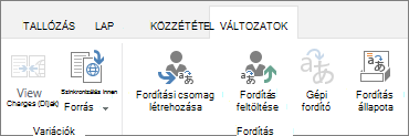 Képernyőkép a célwebhely Változatok lapjáról. A fül két csoporttal rendelkezik: variációk és fordítások
