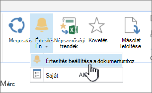 A Files lapon, az Értesítés beállítása ehhez a dokumentumhoz elem kiemelve