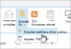 Tár lap, amelyen ki van emelve az Értesítés beállítása ehhez a tárhoz beállítás
