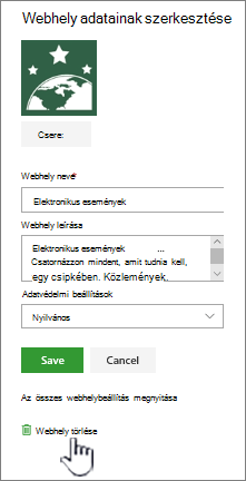 SharePoint-csapatwebhely – Hely törlése