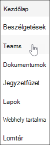 A Microsoft Teams hivatkozása a SharePoint-csapatwebhely navigációjában