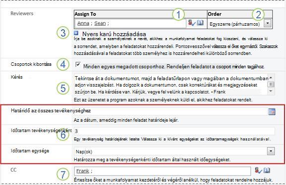Kezdeményezési űrlap számozott beállításokkal