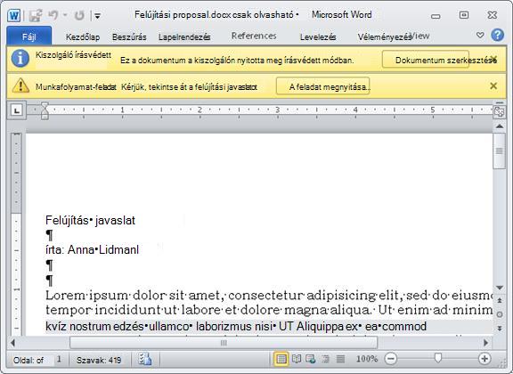 Véleményezendő elem két sárga üzenetsávval