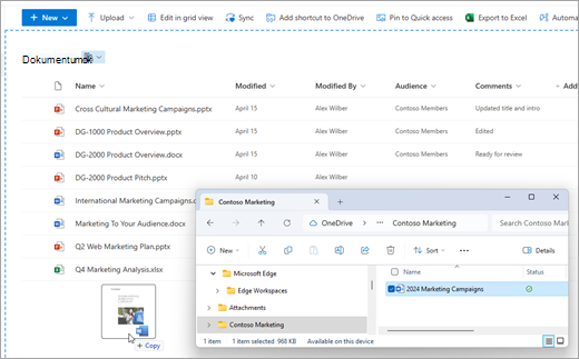 Húzza a fájlokat a Fájlkezelőből a SharePoint-dokumentumtárba.