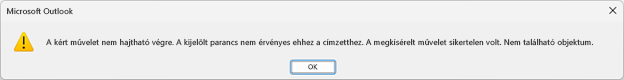 A Microsoft Outlook hibaüzenet-mezője a fenti szöveggel.
