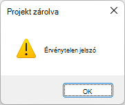 Képernyőkép az érvénytelen jelszó hibáról