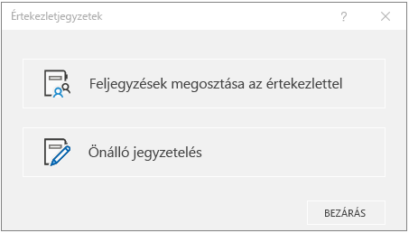 A OneNote-értekezlet jegyzetei párbeszédpanel
