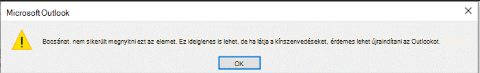 Képernyőkép egy Outlook-hibáról