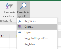 A Csere parancs a menüszalagon