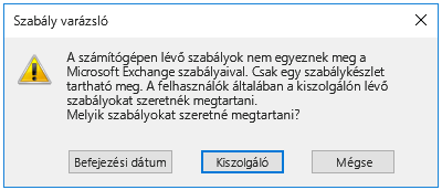 Szabály varázsló párbeszédpanel kérdés