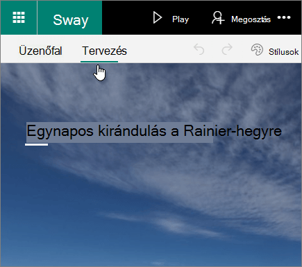 A Sway Tervezés lapja.