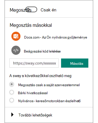 Képernyőkép a Sway Megosztás ablaktáblájáról