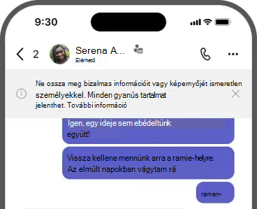 Képernyőkép a szalagcímről – Ne ossza meg bizalmas információit vagy képernyőjét ismeretlen személyekkel. Minden gyanús tartalmat jelenthet.