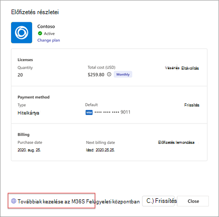 Képernyőkép a Teams alkalmazás-előfizetés részleteiről (felhasználó).