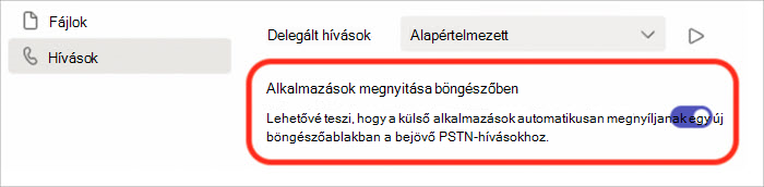 Képernyőkép a böngésző előugró ablakában történő hívásfogadás be- vagy kikapcsolására szolgáló beállításokról.
