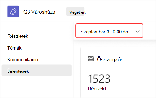 Képernyőkép a más dátumok városháza-jelentéseinek megtekintését szemléltető felhasználói felületről