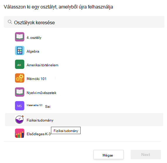 Annak az osztálynak a kiválasztása, amelynek feladatát újra fel szeretné használni
