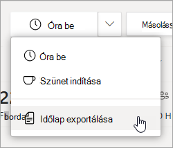 A Műszakok Munkaidő-nyilvántartás exportálása lehetősége a csapatok munkaidő-nyilvántartási jelentésének exportálásához.