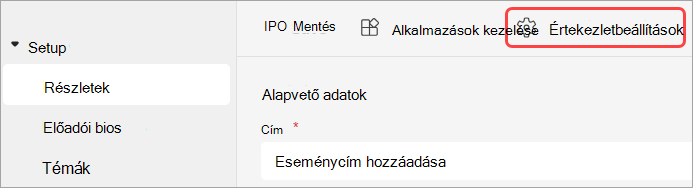 Képernyőkép az értekezlet beállításainak felhasználói felületéről egy Teams-eseményben.