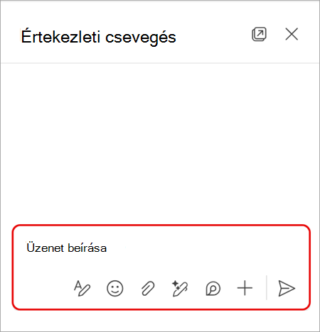 Képernyőkép egy Teams-értekezlet csevegéséről, amelyben ki van emelve a levélírás mező