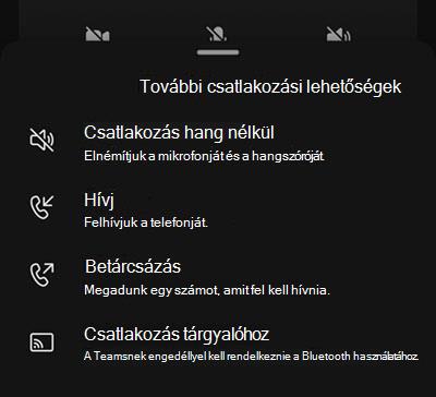 Válasszon ki egy hangforrást a mobilértekezlethez való csatlakozás előtti képernyőről.