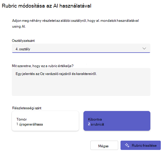 Rubrika módosítása AI használatával