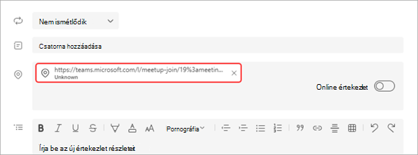 Képernyőkép arról, hogyan csatlakoztathat egy MTR-t egy élő eseményhez a Teamsben.