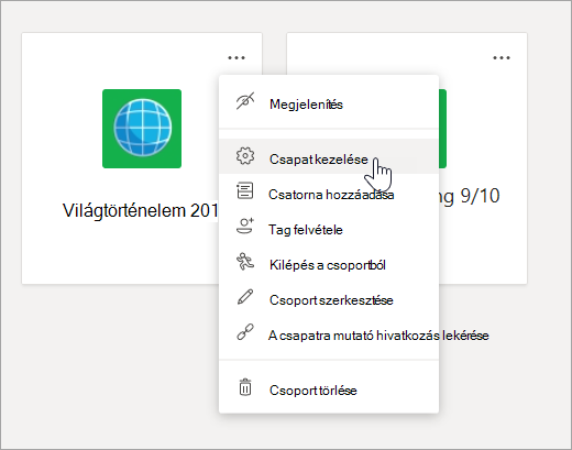 Menü és beállítások szerkesztése egy csoport számára.