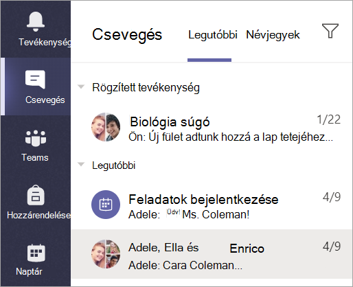 Válassza a Csevegések elemet az alkalmazássávon.