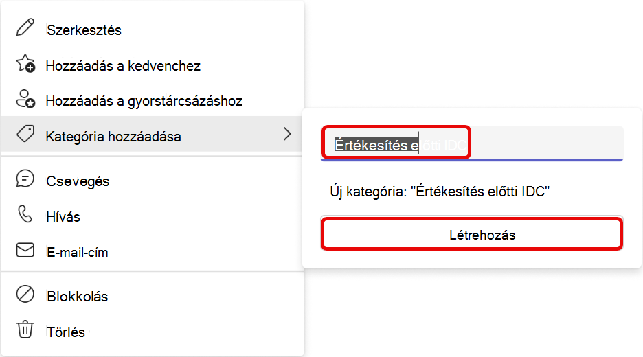Képernyőkép a kategória-hozzáadási munkafolyamatról a Teams People Appban