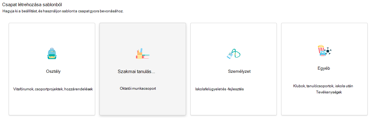 Szakmai tanulóközösség sablon a Csoport létrehozása lapon