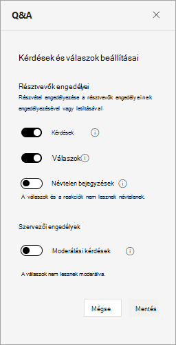 Képernyőkép a QandA beállításairól egy városháza során