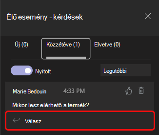 A Közzétett lap a második fül