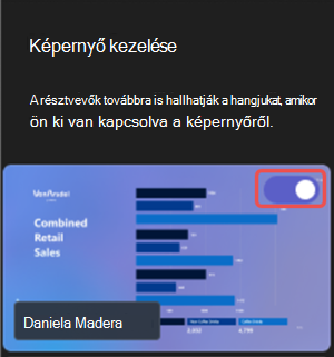 Képernyőkép a látható tartalom Microsoft Teams-esemény során történő megosztásáról.