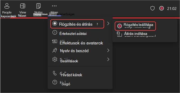 Képernyőkép a felvétel leállításáról webinárium közben