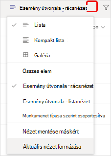 A nézetváltás beállításainak menüje