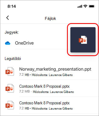 A Megjelenítés ikonra koppintva visszatérhet a PowerPointba