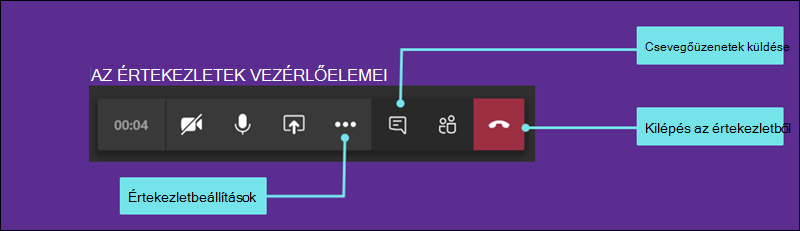 Az értekezletek vezérlőelemeivel kezelheti a beállításokat és a csevegést.