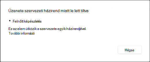 Párbeszédpanel, amely ismerteti, hogy miért töröltek egy felnőtt tartalmú üzenetet.