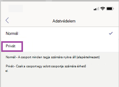 Privát csatorna beállításai.