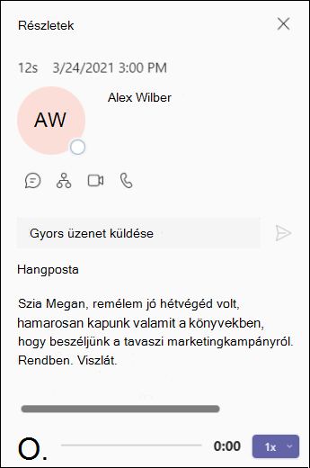 Teams-Hangposta-Részletek képernyő