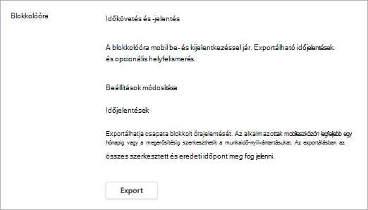 Időóra beállításai a blokkolóóra bekapcsolása után a Műszakok beállításaiban